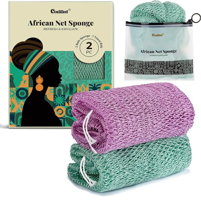 CORATED African Net Sponge with Knots Authentic, Shower Loofah Exfoliating Bath Sponge, Body Scrubber for Women and Men Daily Use Body Care, Portable Bath Accessories Gifts - Image 1